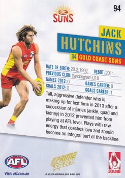 2013 Select Prime AFL #94 Jack Hutchins Back